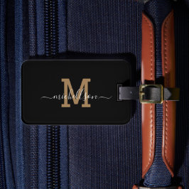 Elegant Black Gold Monogram Script Name Stilvolle Gepäckanhänger