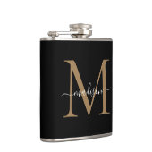 Elegant Black Gold Monogram Stylish Script Name Flachmann (Rechts)