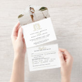 Elegant Black & Gold Monogrammed Wedding foil All-in-One-Einladung (Abreißstreifen)