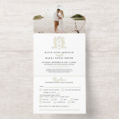 Elegant Black & Gold Monogrammed Wedding foil All-in-One-Einladung (Innenseite)