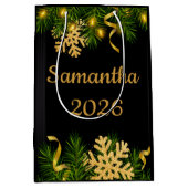 Elegant Black & Gold New Year Gift Bag Mittlere Geschenktüte (Vorderseite)