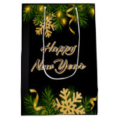Elegant Black & Gold New Year Gift Bag Mittlere Geschenktüte (Rückseite)