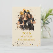Elegant Black & Gold New Year Invitation Einladung (Stehend Vorderseite)