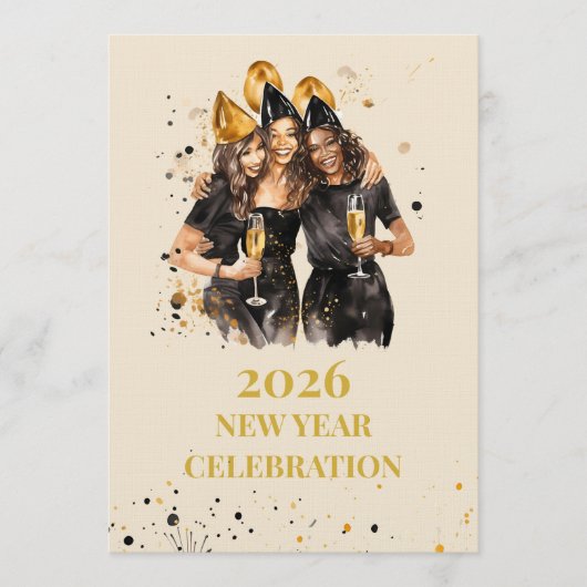 Elegant Black & Gold New Year Invitation Einladung (Vorderseite)