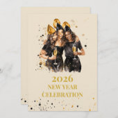 Elegant Black & Gold New Year Invitation Einladung (Vorne/Hinten)