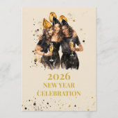 Elegant Black & Gold New Year Invitation Einladung (Vorderseite)