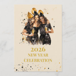 Elegant Black & Gold New Year Invitation Einladung