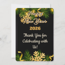 Elegant Black & Gold New Year Thank You Card Dankeskarte