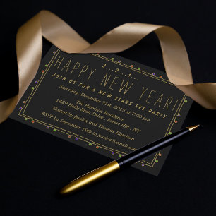Elegant Black & Gold New Years Eve Party Einladung