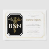 Elegant Black | Gold Nurse BSN Graduation Party Pergament Einladungen (Vorderseite)