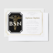 Elegant Black | Gold Nurse BSN Graduation Party Pergament Einladungen (Versetzt)