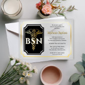 Elegant Black | Gold Nurse BSN Graduation Party Pergament Einladungen
