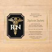 Elegant Black | Gold Nurse RN Graduation Party Acryleinladungen (Vorderseite)