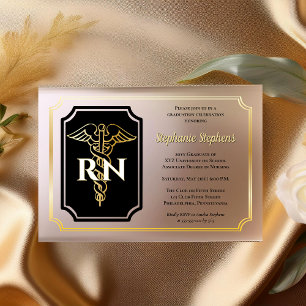 Elegant Black Gold Nurse RN Graduation Party Acryleinladungen