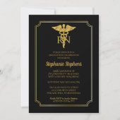 Elegant Black | Gold Nurse RN Graduation Party Einladung (Vorderseite)