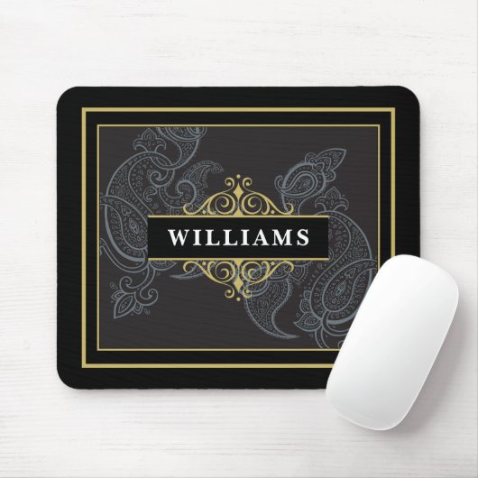 Elegant Black Gold Paisley Mit Monogramm Mousepad (Mit Mouse)