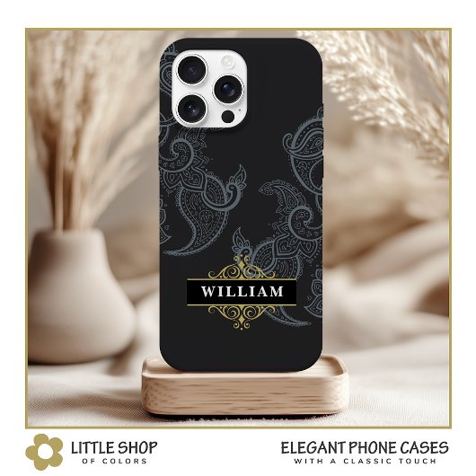 Elegant Black Gold Paisley Monogram Case-Mate iPhone Hülle