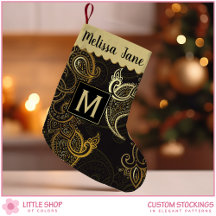 Elegant Black Gold Paisley Monogram