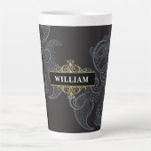 Elegant Black Gold Paisley Monogram Milchtasse (Vorderseite)