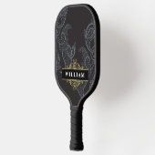 Elegant Black Gold Paisley Monogram Pickleball Schläger (Links)