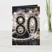 Elegant Black Gold Pearl Diamond 80th Birthday Karte (Vorderseite)