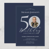 Elegant Black Gold Photo 50th Birthday Einladung (Vorne/Hinten)