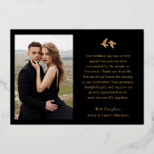 Elegant Black Gold Photo Wedding Thank You Card Folieneinladung (Rückseite)