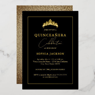 Elegant Black Gold Quinceanera 15. Folieneinladung