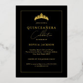 Elegant Black Gold Quinceanera 15. Folieneinladung (Vorderseite)