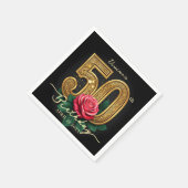 Elegant Black Gold Red Rose 50th Birthday Party Serviette (Ecke)