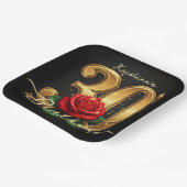 Elegant Black Gold Red Rose Floral 30th Birthday Pappteller (Gewinkelt)
