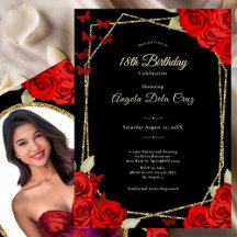 Elegant Black Gold Red Roses 18th Birthday Debut