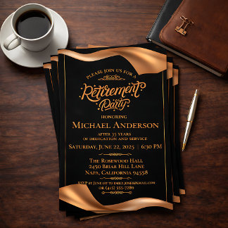 Elegant Black Gold Retirement Party Einladung