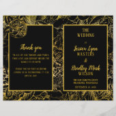 Elegant Black | Gold Rose Floral Wedding Program (Vorderseite)