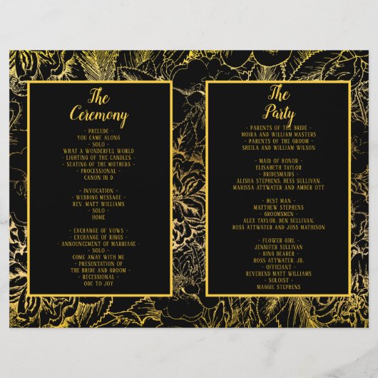 Elegant Black | Gold Rose Floral Wedding Program (Rückseite)