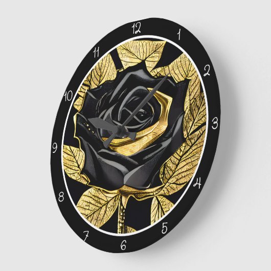 Elegant Black Gold Rose Große Wanduhr (Winkel)