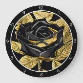 Elegant Black Gold Rose Große Wanduhr (Vorderseite)