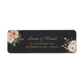 Elegant Black & Gold Roses Return Address Label (Vorne)