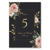 Elegant Black & Gold Roses Wedding Table Number Tischnummer (Vorderseite)
