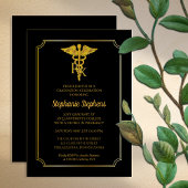 Elegant Black | Gold Rx Pharmacy Graduation Party Einladung