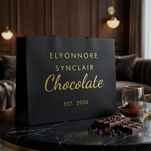Elegant Black Gold Script Chocolate Große Geschenktüte