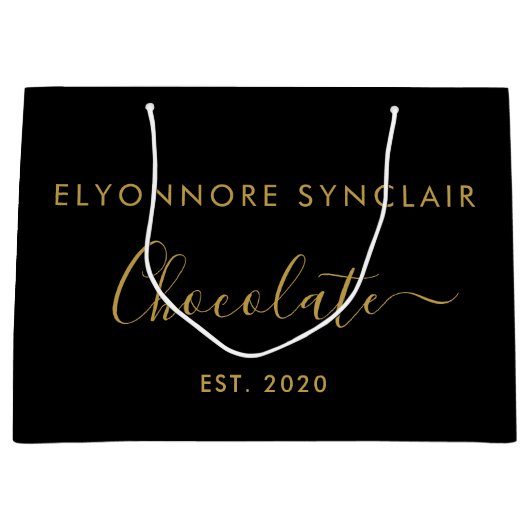Elegant Black Gold Script Chocolate Große Geschenktüte (Vorderseite)