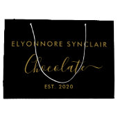 Elegant Black Gold Script Chocolate Große Geschenktüte (Rückseite)