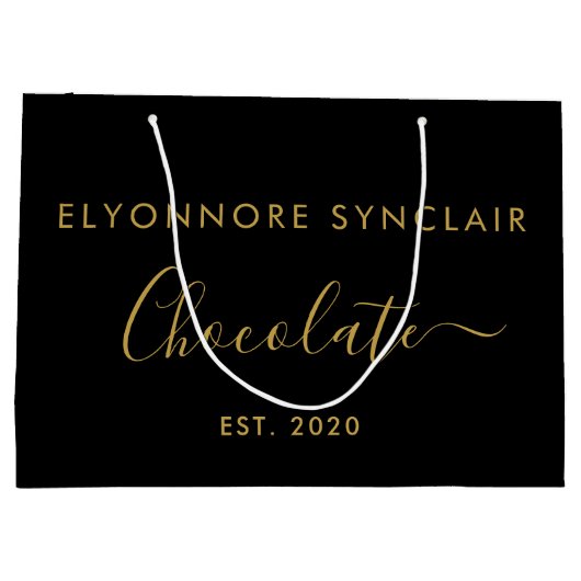 Elegant Black Gold Script Chocolate Große Geschenktüte (Rückseite)