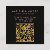 Elegant Black Gold Script Chocolate Qr Code Quadratische Visitenkarte (Rückseite)