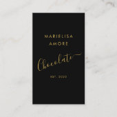Elegant Black Gold Script Chocolate Qr Code Visitenkarte (Vorderseite)
