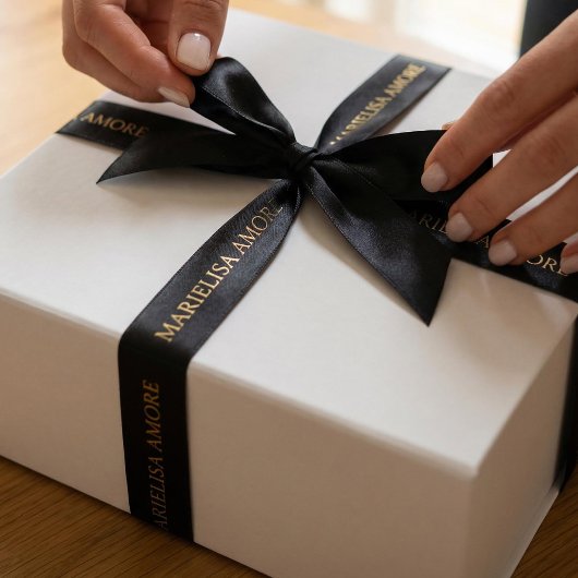 Elegant Black Gold Script Chocolate Satinband