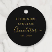 Elegant Black Gold Script Chocolatier Qr Code Geschenkanhänger (Vorderseite)