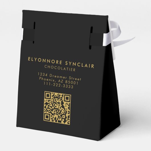 Elegant Black Gold Script Chocolatier Qr Code Geschenkschachtel (Rückseite)