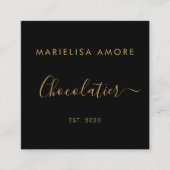 Elegant Black Gold Script Chocolatier Qr Code Quadratische Visitenkarte (Vorderseite)